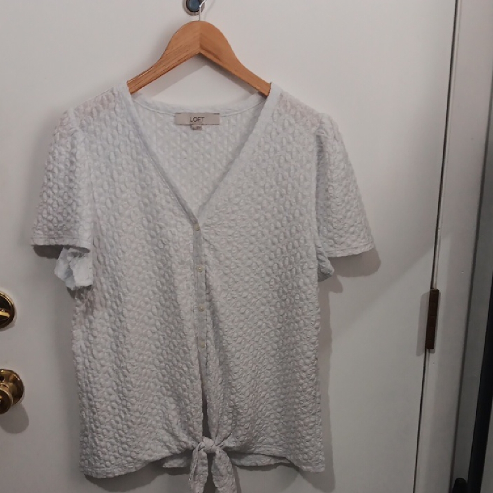 LOFT White Textured Button-Down Shirt